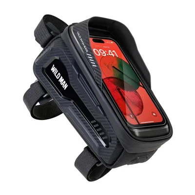 WILD MAN M20 1L Bolsa Rígida para Tubo Superior de Bicicleta con Soporte Táctil para Teléfono Bolsa para Ciclismo de Montaña y Carretera - Negro|1L