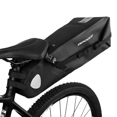 BENGGUO 10L Bicycle Saddle Bag PU Leather Waterproof Internal Frame Reflective Strips Bike Tail Bag for Cycling - Black