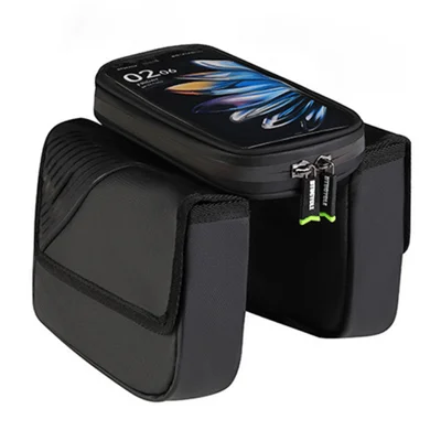 Bicycle Bag Detachable Hard Shell TPU Touchscreen Waterproof Dual-Sided Storage 1.5L Frame Bag for Mountain Biking Road Cycling - Black