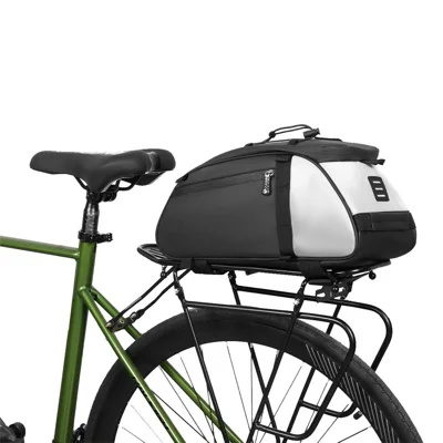 YA594 Polyester+PU Leather Bicycle Rear Rack Storage Bag Waterproof Bike Tail Pack - Black+Silver