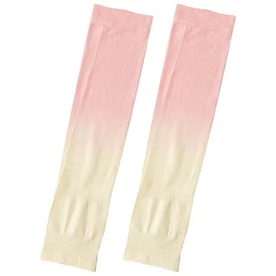 1 Pair Bi-Color Anti-UV Arm Sleeves Outdoor Sports Compression Arm Covers Protectors - Pink / Yellow