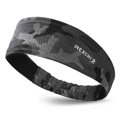 REXCHI XTJ97 Men's Headband Workout Sweatband Sports Hair Band Sweat-Absorbed Head Band - Black Camouflage