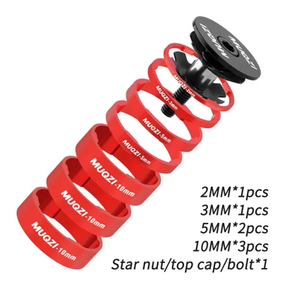 MUQZI For 1-1/8 Inch 28.6mm Bike Fork Headset Spacer Kit 2 / 3 / 5 / 10mm Spacer CNC Aluminum Alloy - Red