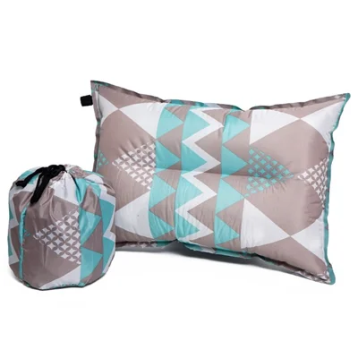 Almohada automática inflable de estilo étnico Almohada de viaje de playa al aire libre Almohada de reposacabezas de coche para tienda de campaña, senderismo, camping, siesta de la tarde - Gris / Azul