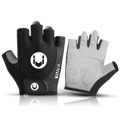 VILICO A0054 1 Pair Half Finger Outdoor Cycling Gloves Touch Screen Shock-Absorbed Hand Gloves - Black / M