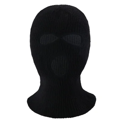 Winter Full Face Cycling Mask Outdoor Sports Three-Hole Balaclava Knitted Hat Neck Gaiter - Black