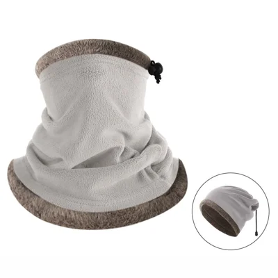 3-in-1 Outdoor Cycling Skiing Windproof Neck Gaiter Winter Thermal Beanie Hat Face Mask - Light Grey