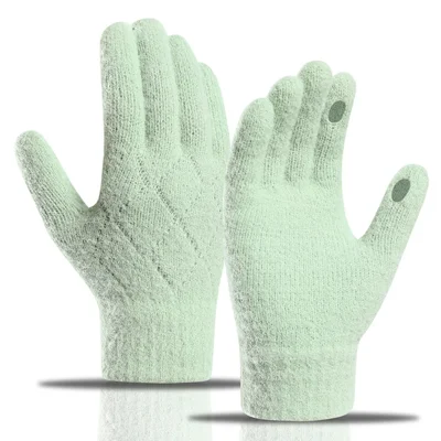 B8874 Rhombus Texture Winter Warm Knitted Gloves for Women Full Finger Mittens - Green