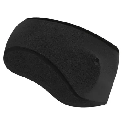 Winter Outdoor Sports Windproof Thermal Fleece Ear Warmer Headband with Button - Black