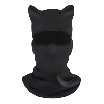 UV Protection Face Mask Neck Cover Motorcycle Bike Riding Breathable Funny Cat Ear Balaclava Hood - Black