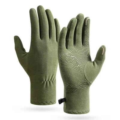 Guantes térmicos de forro polar antideslizantes DB80 para exteriores, a prueba de viento, para invierno, con pantalla táctil, para senderismo y ciclismo - Verde M
