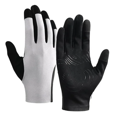 DY63 1 Pair Touchscreen Cycling Gloves Anti-Slip Full Finger Gloves for Road Biking - M  /  White