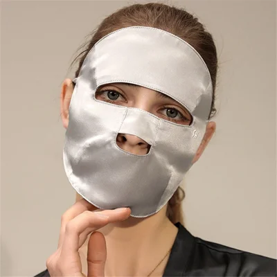 Masque de protection solaire anti-UV en soie de mûrier SH XTJ114, type court - Gris