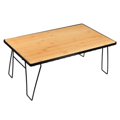 HALIN Outdoor Camping Folding Net Table Bamboo Board Desk with Iron Frame for Barbecue