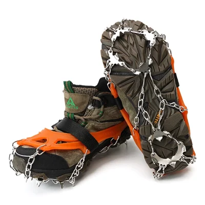 AOTU AT8607 1 Pair 19 Teeth Anti-slip Crampons TPE+Stainless Steel Ice Snow Ground Shoe Grippers - Orange / M