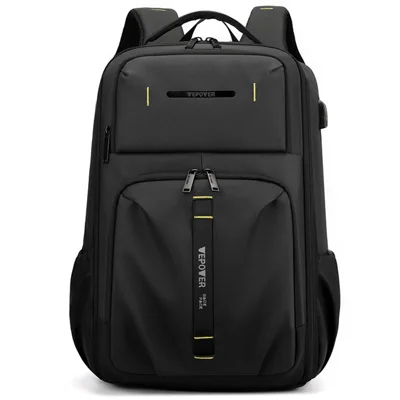 WEPOWER 1288 Stylish Men Travel Nylon Backpack Laptop Carrying Daypack with USB Port, 34x17x48cm - Black