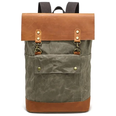 B6151 Vintage Waterproof Waxed Canvas Backpack for 16-inch Laptop Outdoor Shoulder Bag - Army Green