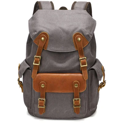 B5 Retro Design Canvas Backpack Large Laptop Bag Travel Storage Bag Daypack - Grey