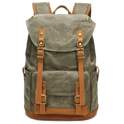 B15 Large Laptop Bag Canvas Travel Rucksack Backpack Daypack Student Bookbag - Army Green