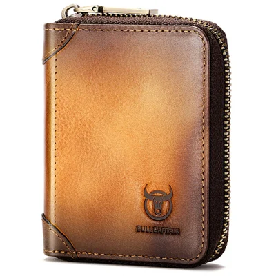 BULLCAPTAIN 475 Full Grain Cow Leather Card Bag Wallet RFID Blocking Cash Money Storage Pouch for Men, Women - Yellow
