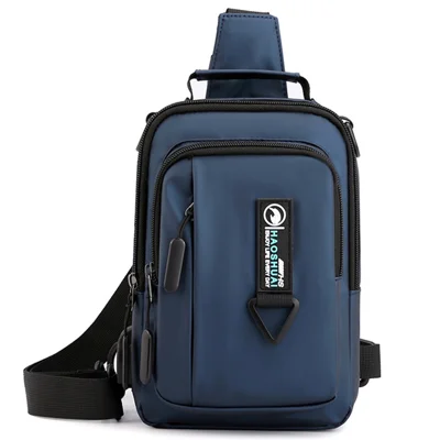 HAOSHUAI 1100-10 Men Stylish Chest Bag Nylon Single Shoulder Crossbody Bag with USB Port - Dark Blue