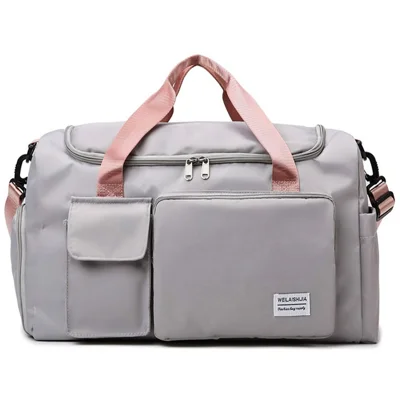 Oxford Cloth Sports Handbag Wet and Dry Separation Pocket Gym Bag Duffle Bag - Grey / Pink