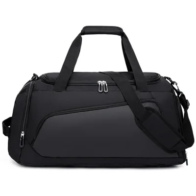 TL001 Oxford Cloth Gym Bag Travel Duffle Bag with Shoe Compartment, Wet Pocket - Black