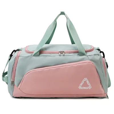 BED-958 Large Capacity Oxford Cloth Fitness Backpack Tote Crossbody Bag Travel Luggage Bag - Green+Pink