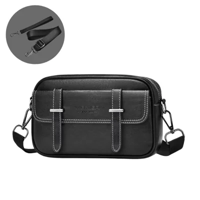WEIXIER D408 Men Square Messenger Bag PU Leather Mini Crossbody Bag with Wrist Strap - Black