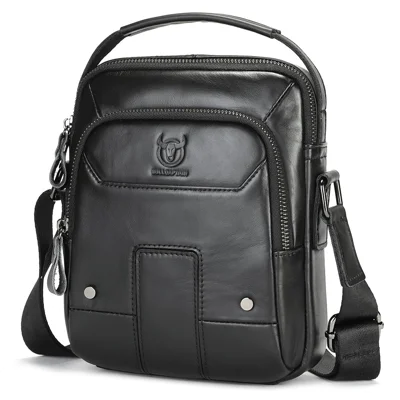 BULLCAPTAIN 059 Top Layer Cowhide Leather Single Shoulder Crossbody Bag Multifunctional Men Messenger Bag - Black