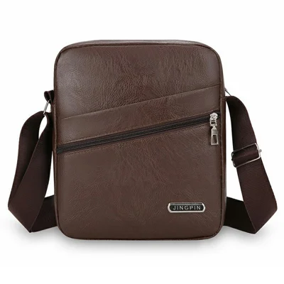 Men Single Shoulder Messenger Bag Lightweight Travel Casual PU Leather Crossbody Bag - Coffee
