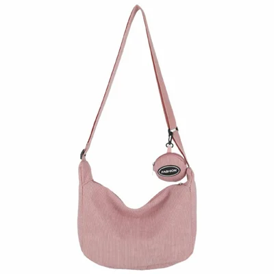 Solid Color Minimalist Dumpling Bag Autumn Winter Single Shoulder Crossbody Bag with Small Pouch - Pink