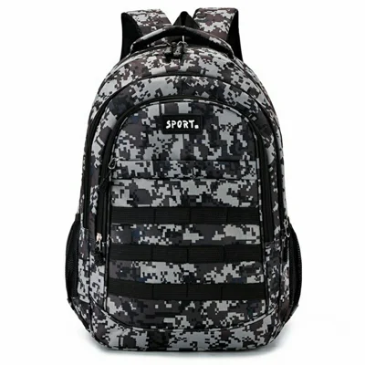 Outdoor Large Capacity Camouflage Travel Backpack Oxford Cloth Men Hiking Rucksack Double Shoulder Bag - Black
