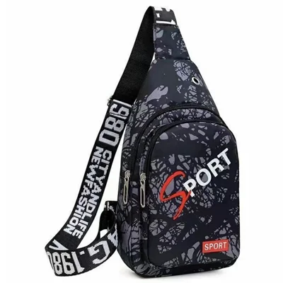 Men Stylish Casual Nylon Chest Crossbody Bag Small Single Shoulder Pack - Black