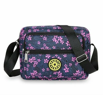 Elderly Square Crossbody Bag Printed Oxford Cloth Shoulder Purse for Shopping / Traveling - Pink Cherry Blossom