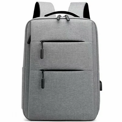Double Zipper Design Large Capacity Men Shoulder Bag Canvas Business Laptop Backpack with External USB Port - Grey