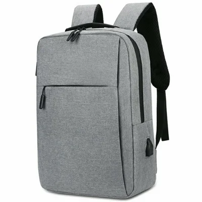 Men Shoulder Bag Large Capacity Canvas Schoolbag Business Laptop Backpack with External USB Port - Grey