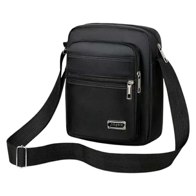 Men Oxford Cloth Single Shoulder Crossbody Bag Business Casual Vertical Sling Bag with Four Zippers - Black