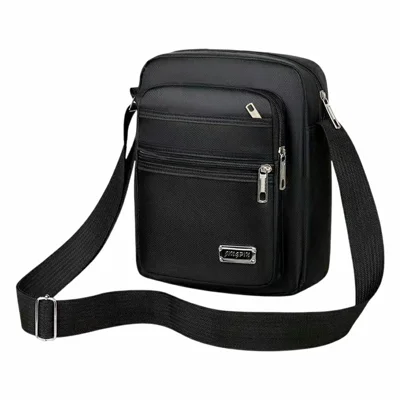 Men Oxford Cloth Single Shoulder Crossbody Bag Business Casual Vertical Sling Bag with 6 Zippers - Black