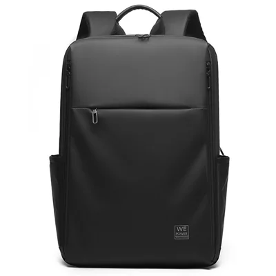 WEPOWER 3422 Casual Backpack Business Travel Laptop Bag Waterproof PU Leather Daypack for Men - Black