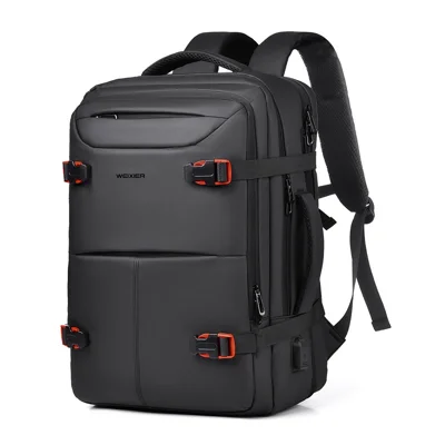 WEIXIER B735 Business Laptop Backpack Expandable Capacity Shoulder Bag with External USB Port - Black