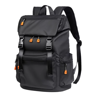 B1862 Double Shoulder Rucksack Waterproof Oxford Fabric Laptop Backpack with External USB Port - Black