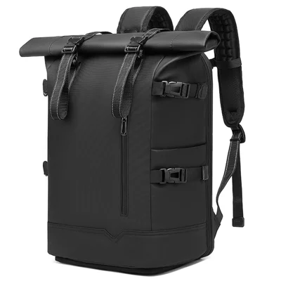 EURCOOL 6660 Men Business Travel Laptop Backpack Large Capacity Roll Top PVC Dual Shoulder Bag