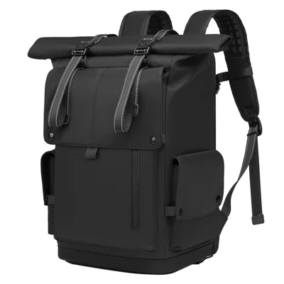 EURCOOL EC-693AA Men Roll Top Business Travel Backpack Oxford Cloth Expandable Outdoor Hiking Daypack - Black
