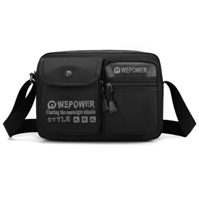 WEPOWER 3107 Letters Pattern Square Crossbody Bag Waterproof Nylon Single Shoulder Bag for Men - Black