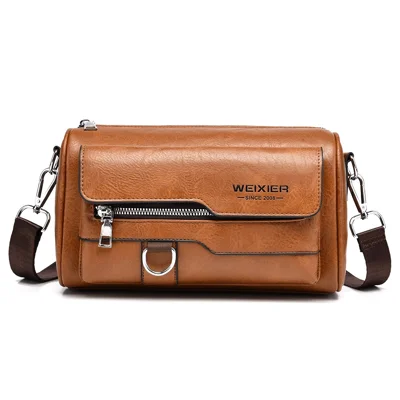 WEIXIER D896 Waterproof PU Leather Square Shoulder Bag for Men 7.9 Inch Tablet Holder Crossbody Messenger Bag - Light Brown