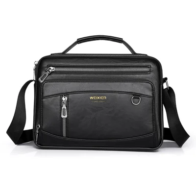 WEIXIER D845 Men Messenger Bag Vintage PU Leather Crossbody Shoulder Pouch - Black