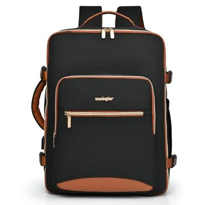 WEIXIER B737 Oxford Fabric Travel Backpack with External USB Port 180 Degree Opening Laptop Daypack - Black