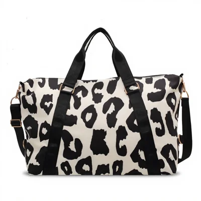 35L Large Capacity Carry On Gym Bag Fashion Leopard Print Oxford Fabric Travel Duffel Bag with Shoulder Strap - Black