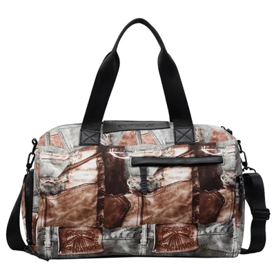 Large Capacity Travel Bag 20-35L Geometric Pattern Lightweight Tote Polyester Crossbody Handbag Shoulder Bag - Gray